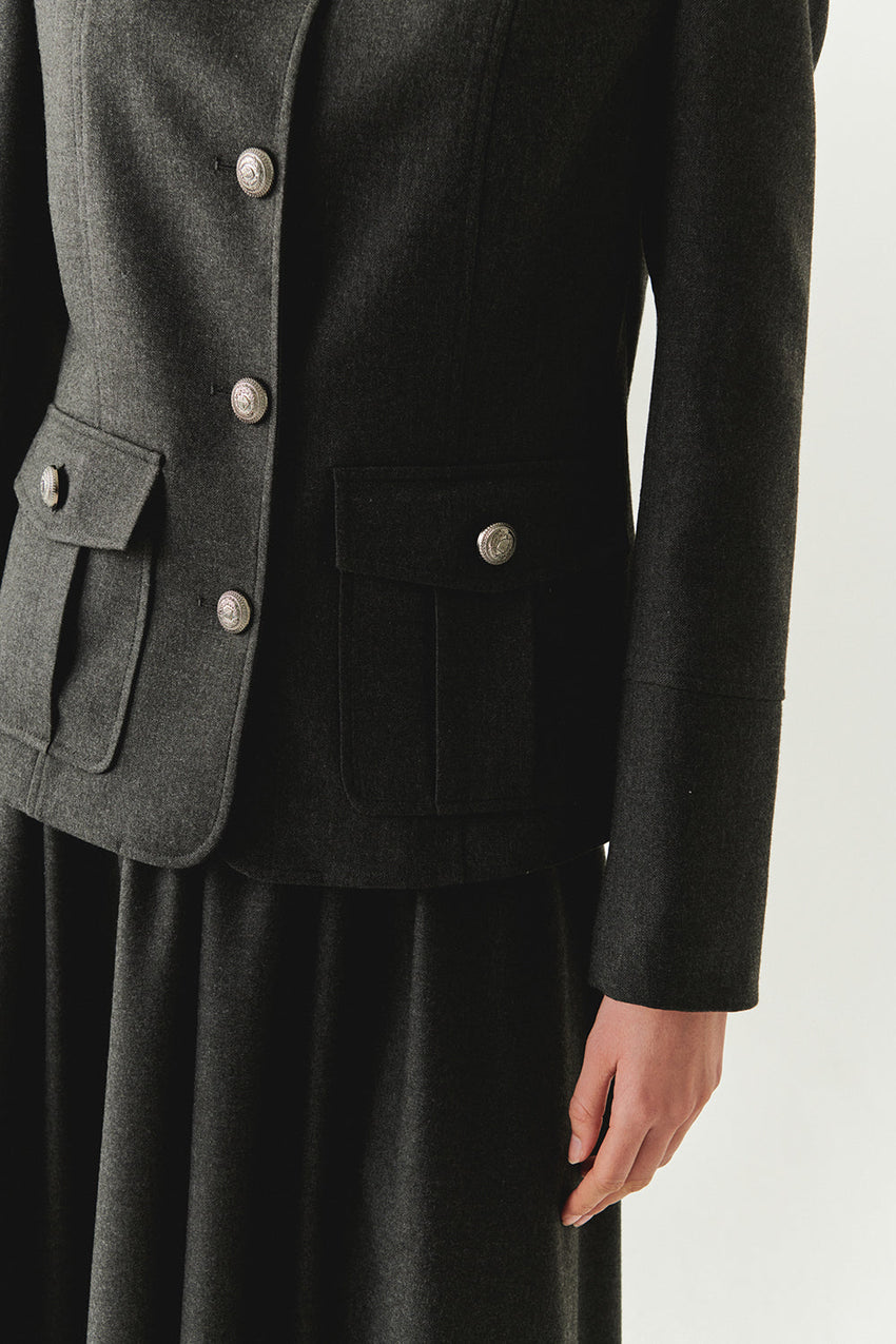 Aubrie Structured Shirt Collar Jacket with Pockets