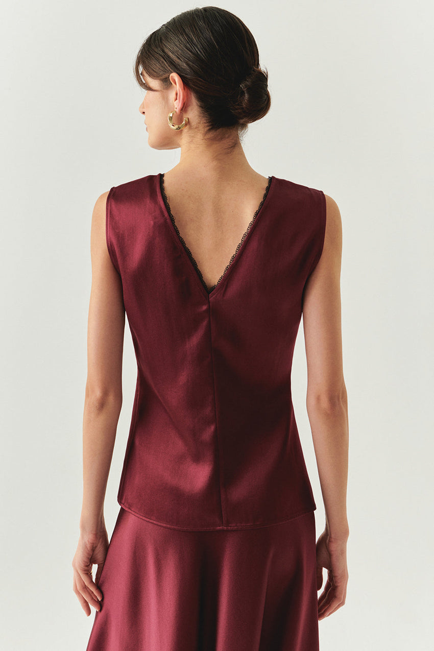 V Neck Slim Fit Satin Look Cherry Blouse Cherry Blouse