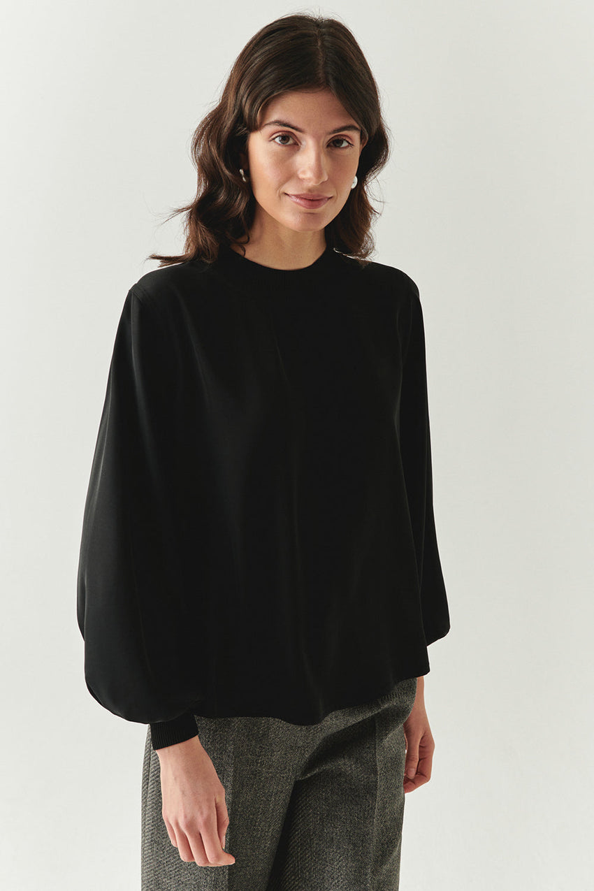 Joelle Black Long Sleeve High Neck Blouse
