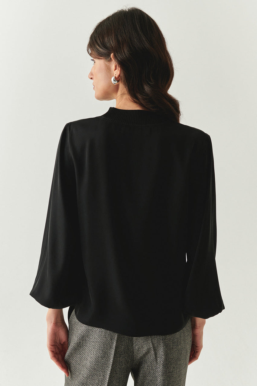 Joelle Black Long Sleeve High Neck Blouse