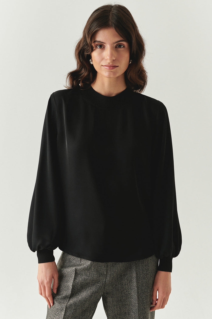 Joelle Black Long Sleeve High Neck Blouse