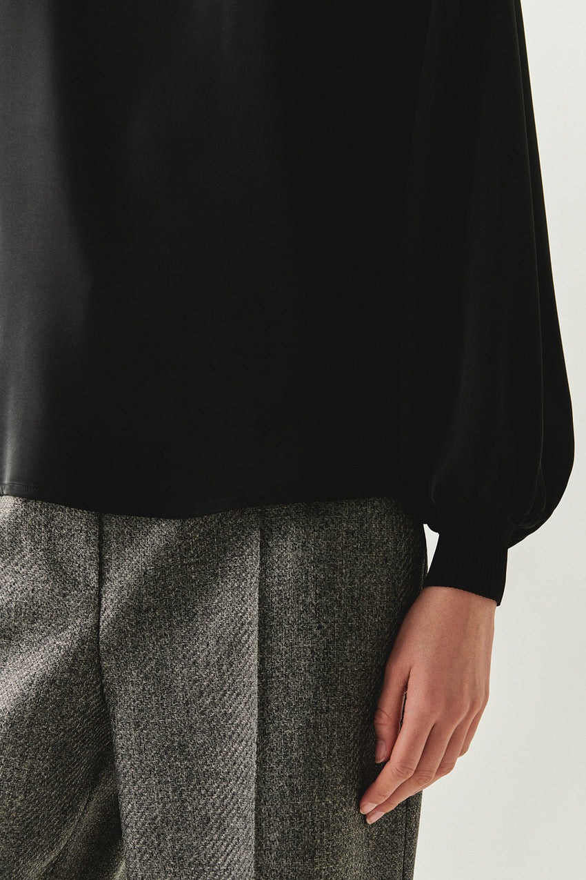 Joelle Black Long Sleeve High Neck Blouse