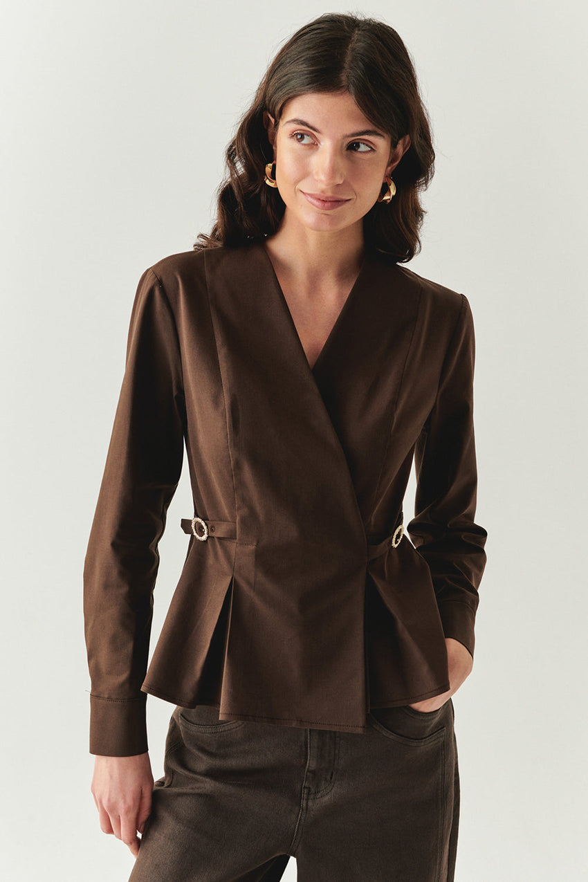 Ashlynn Belted-Lapel Blouse