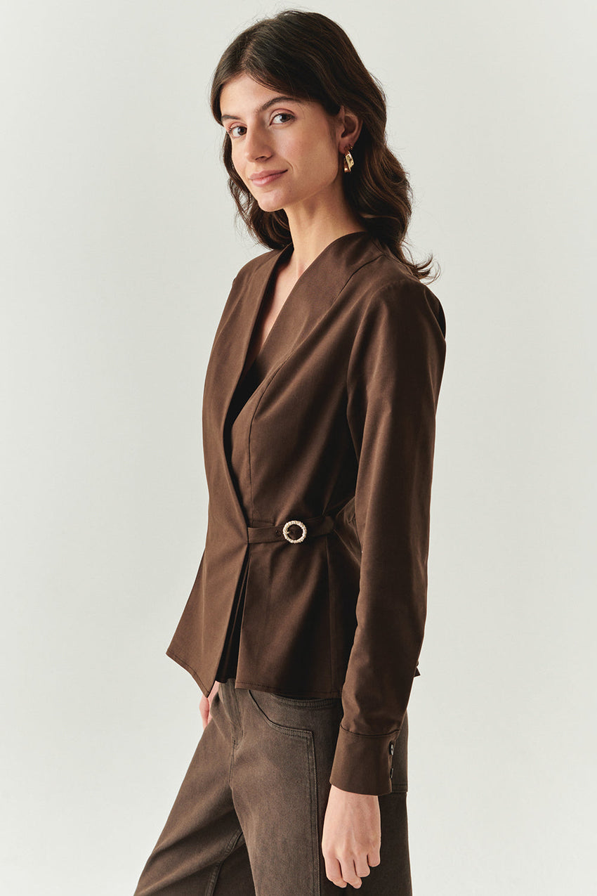 Ashlynn Belted-Lapel Blouse