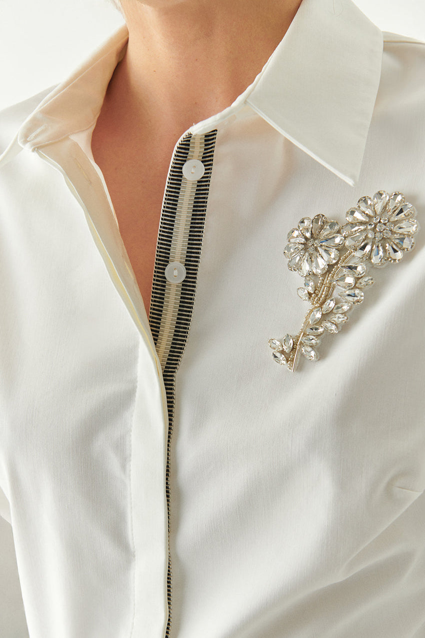 Zoya Ecru Embellished Shirt with Shirt Collar