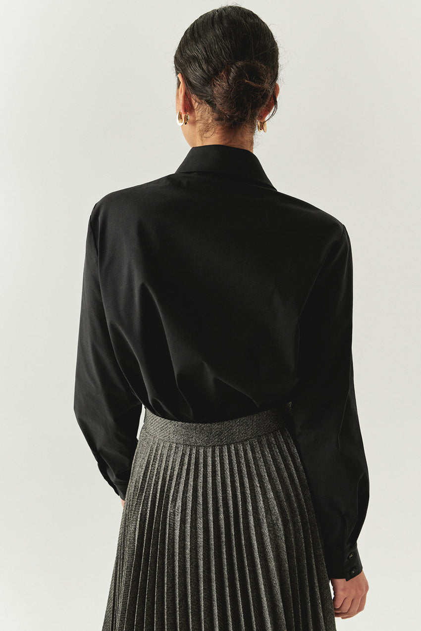 Malayah Black Long-Sleeve Shirt with Shirt Collar