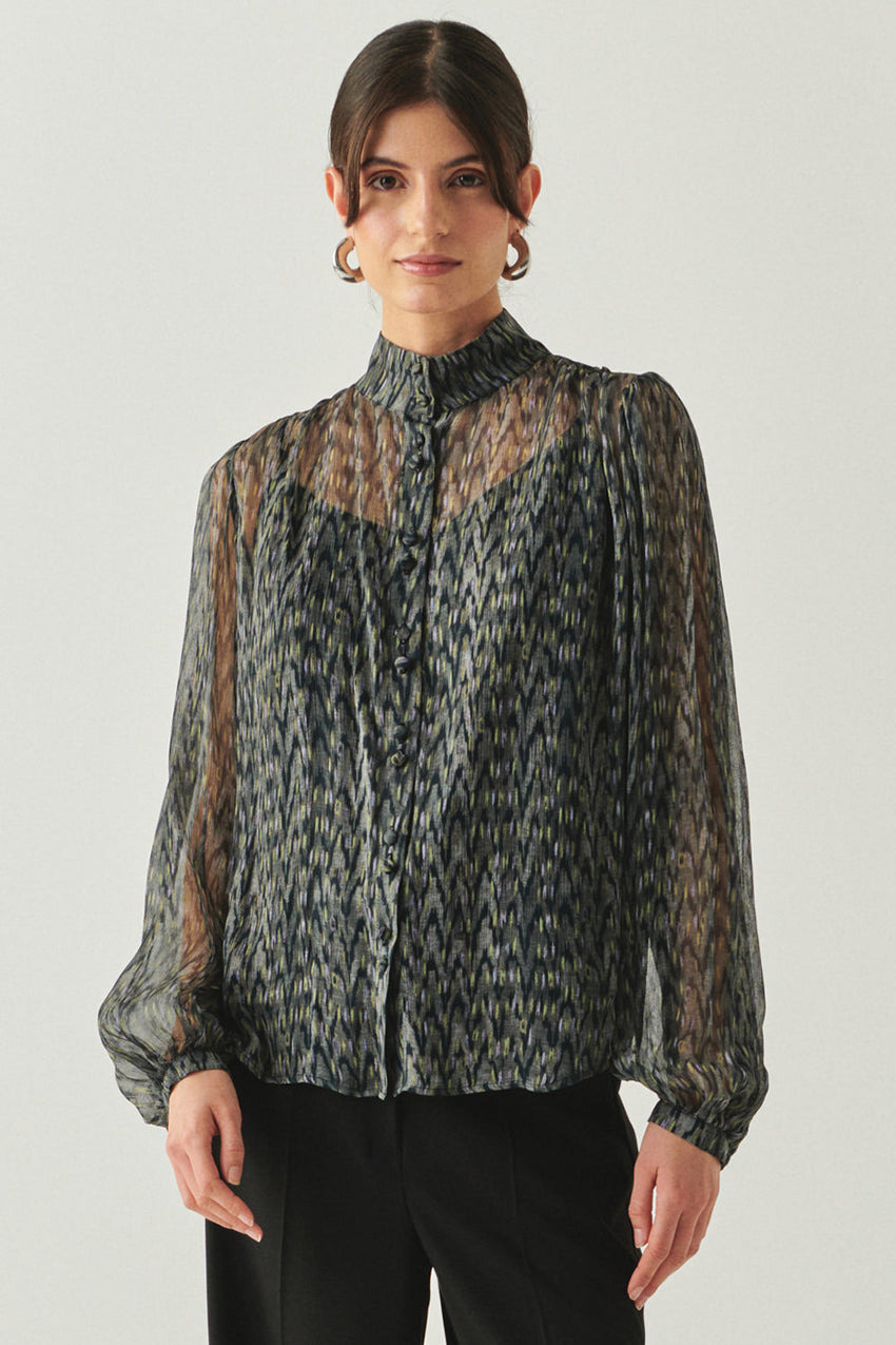 Kamiyah Multi-Color Mandarin-Collar Long-Sleeve Blouse