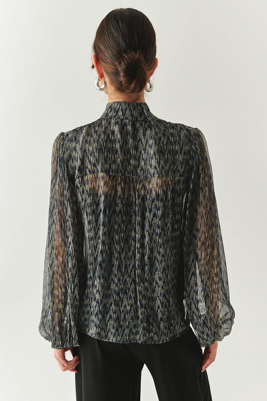 Kamiyah Multi-Color Mandarin-Collar Long-Sleeve Blouse