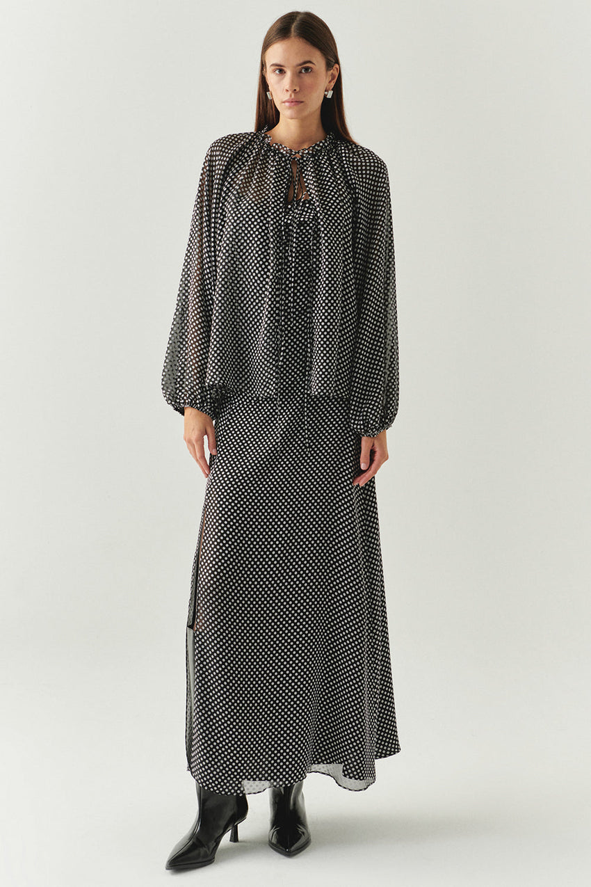 Polka Dot Long Sleeve Tie Detail Regular Grey Black Shirt Grey Black Shirt