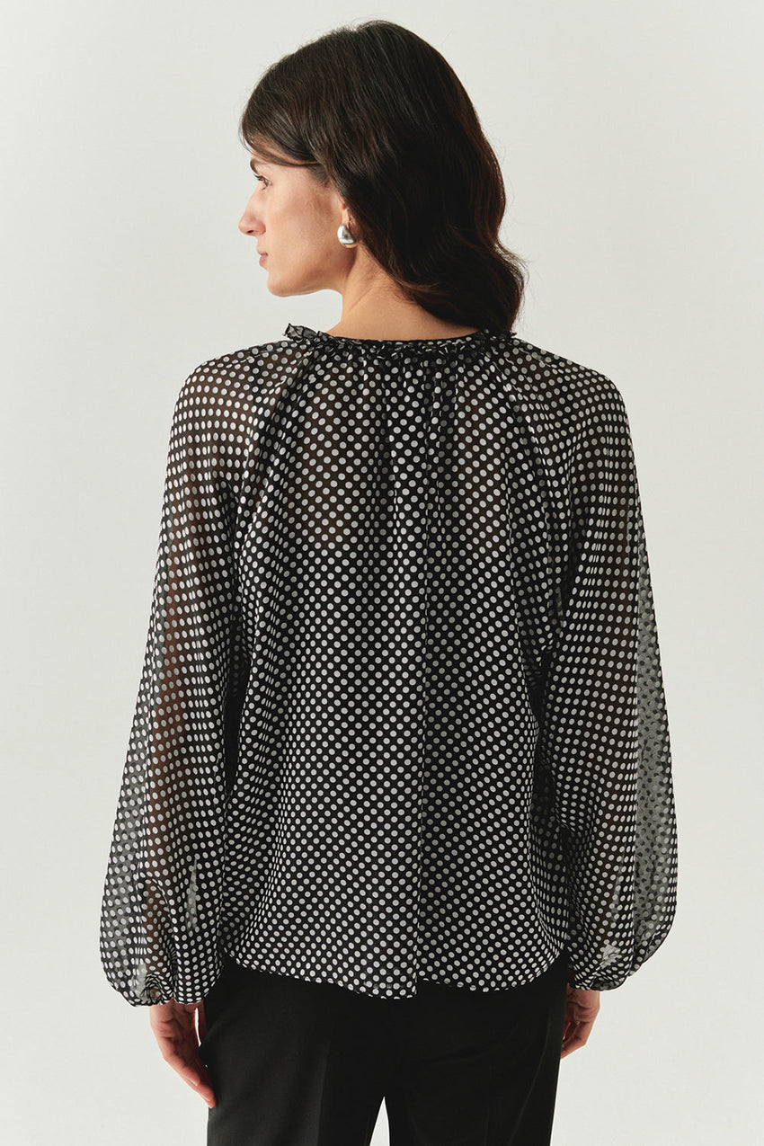 Polka Dot Long Sleeve Tie Detail Regular Grey Black Shirt Grey Black Shirt