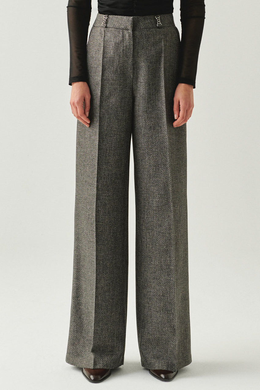 Natasha Grey Wide-Leg Pocketed Pants