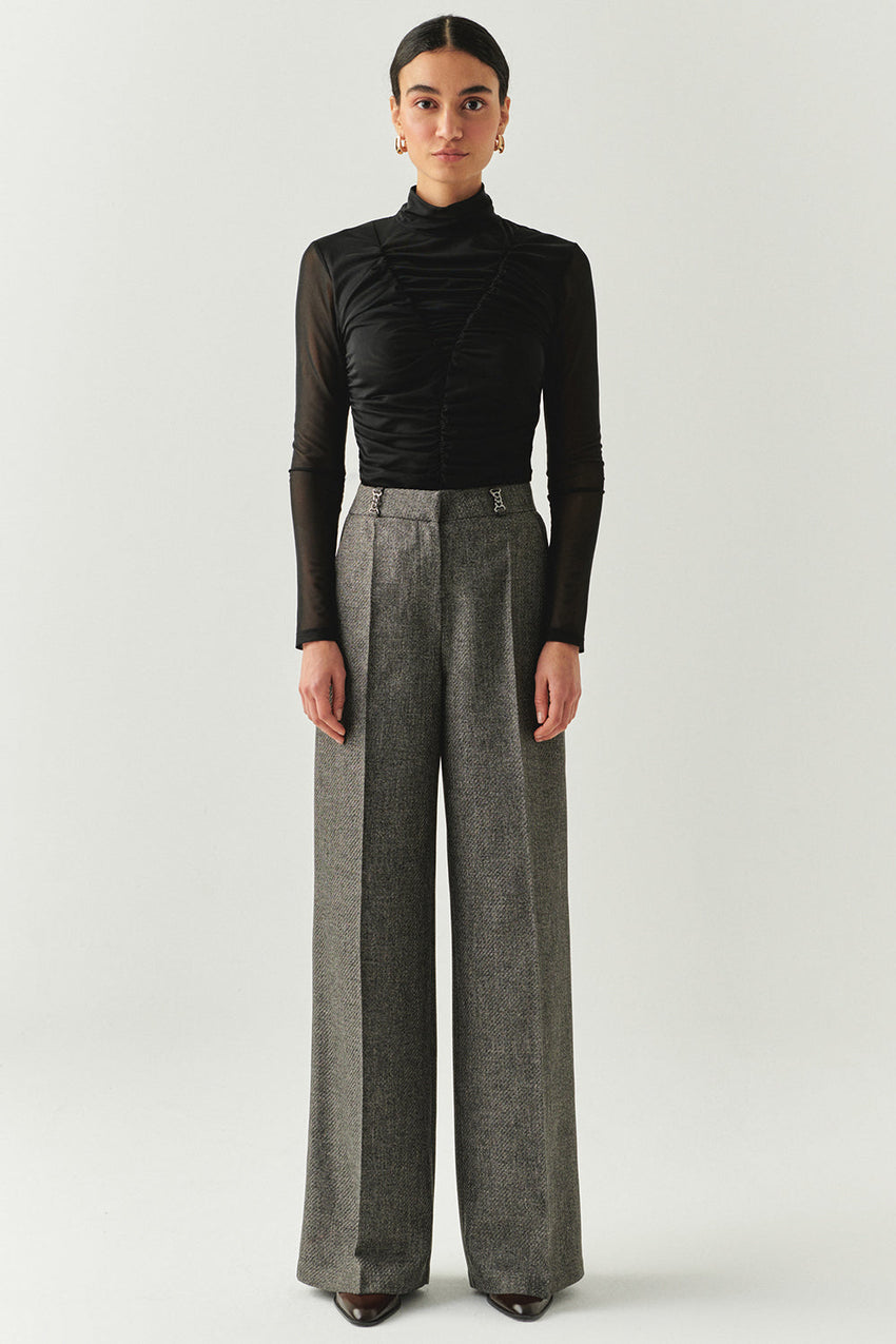 Natasha Grey Wide-Leg Pocketed Pants
