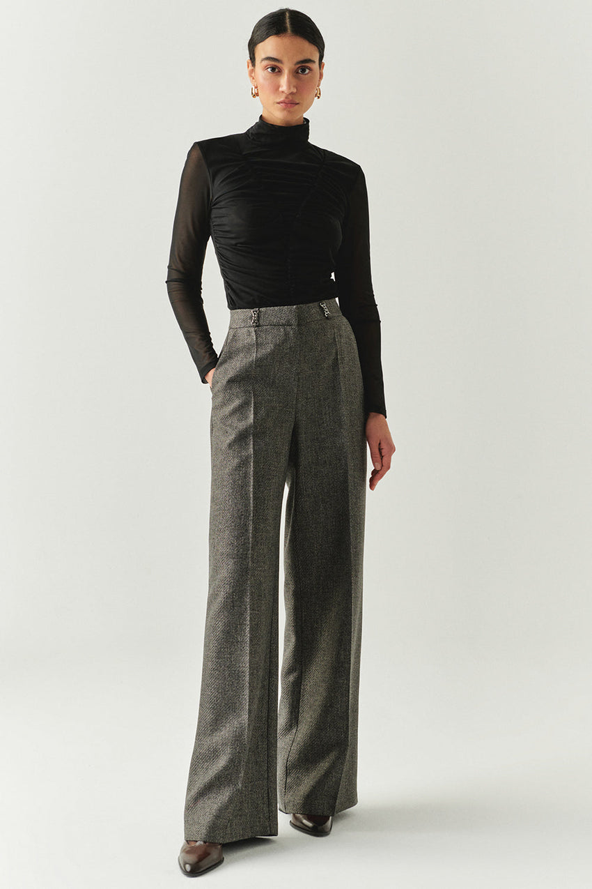 Natasha Grey Wide-Leg Pocketed Pants