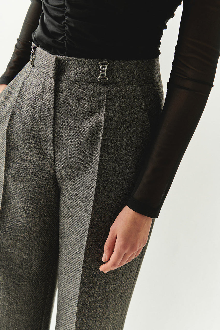 Natasha Grey Wide-Leg Pocketed Pants