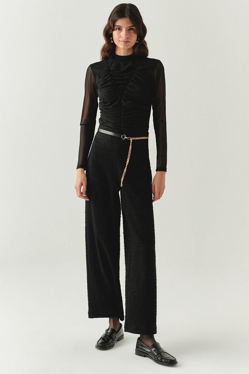 Yamileth Black Textured Zip-Waist Pocketed Pants