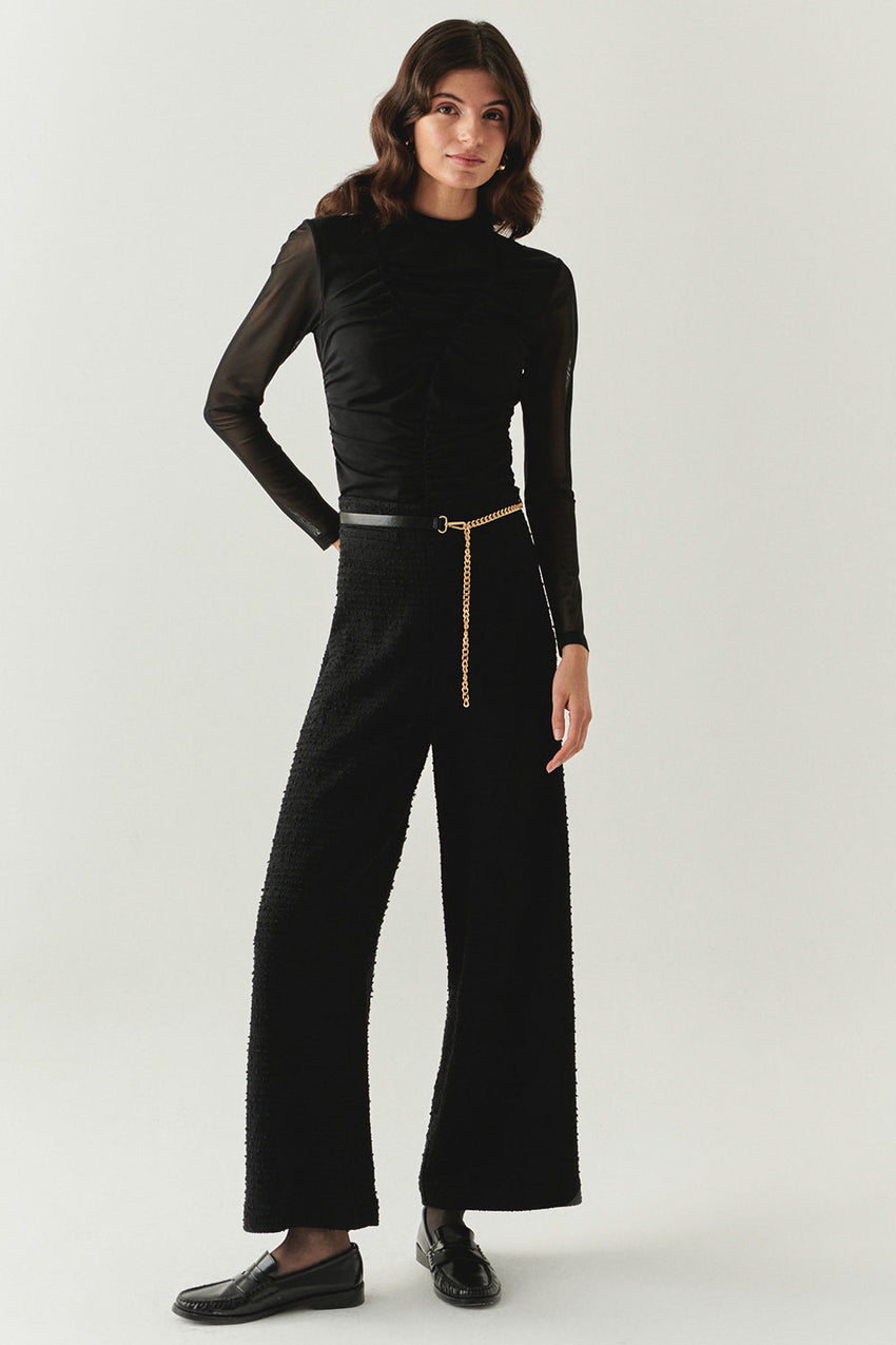 Yamileth Black Textured Zip-Waist Pocketed Pants