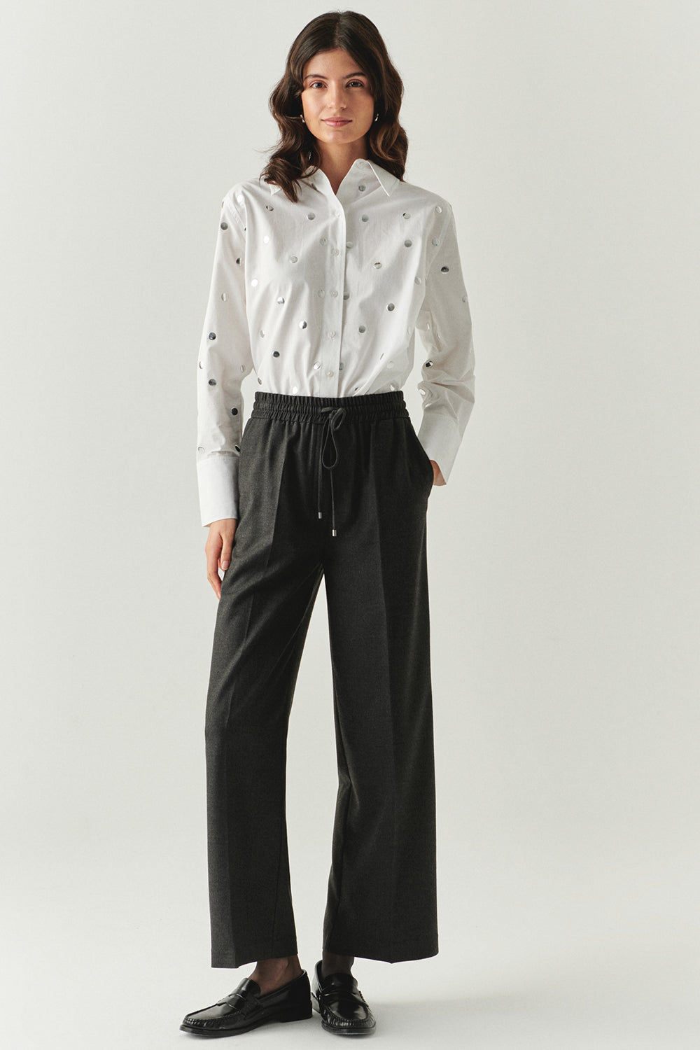 Livia Grey Drawstring Wide-Leg Pocketed Pants