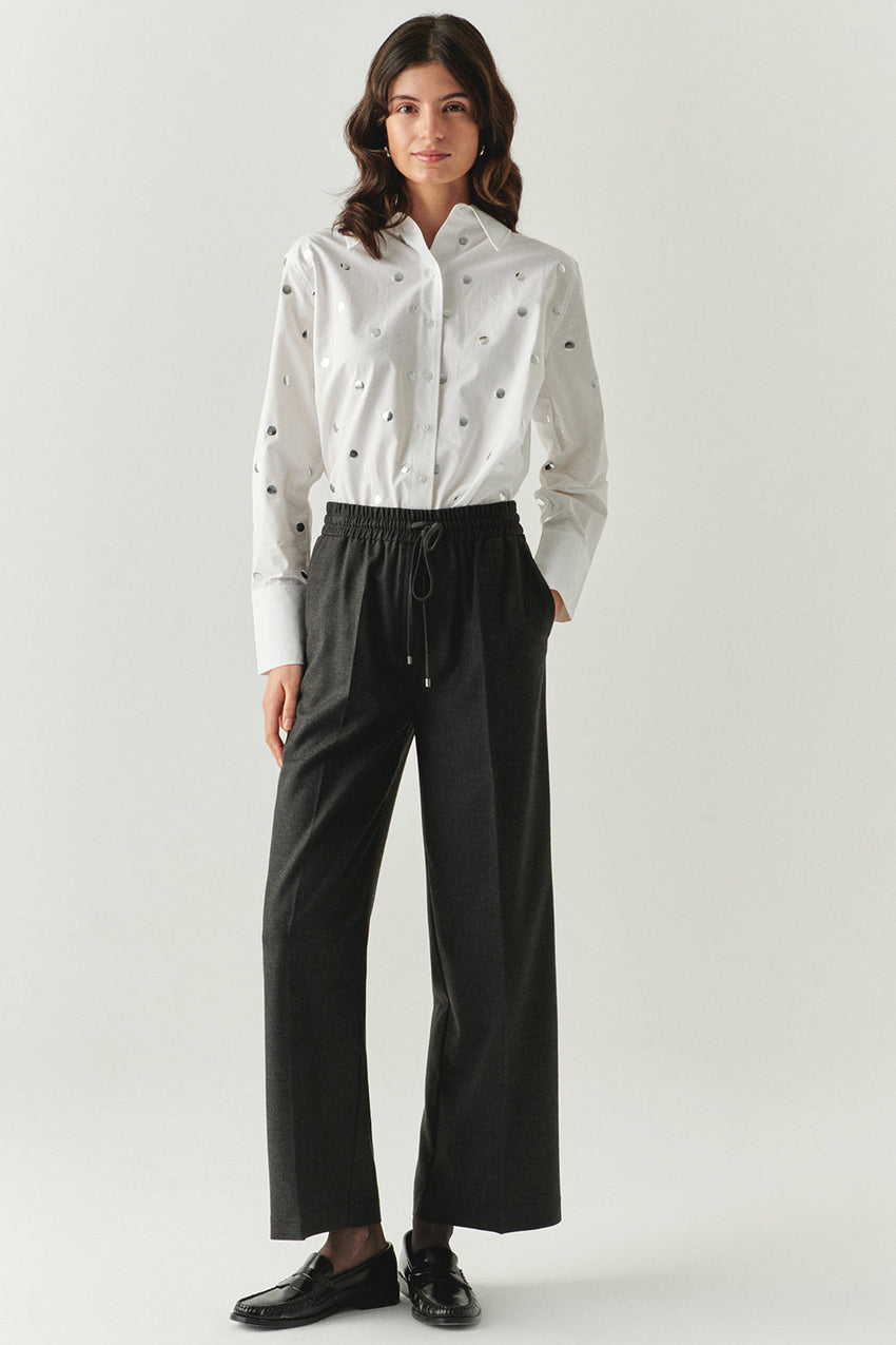 Livia Grey Drawstring Wide-Leg Pocketed Pants