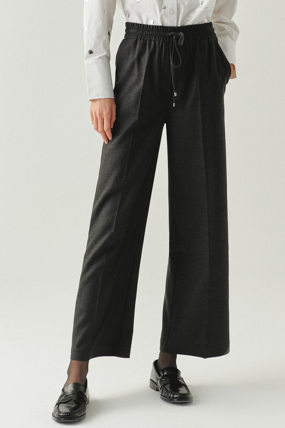Livia Grey Drawstring Wide-Leg Pocketed Pants