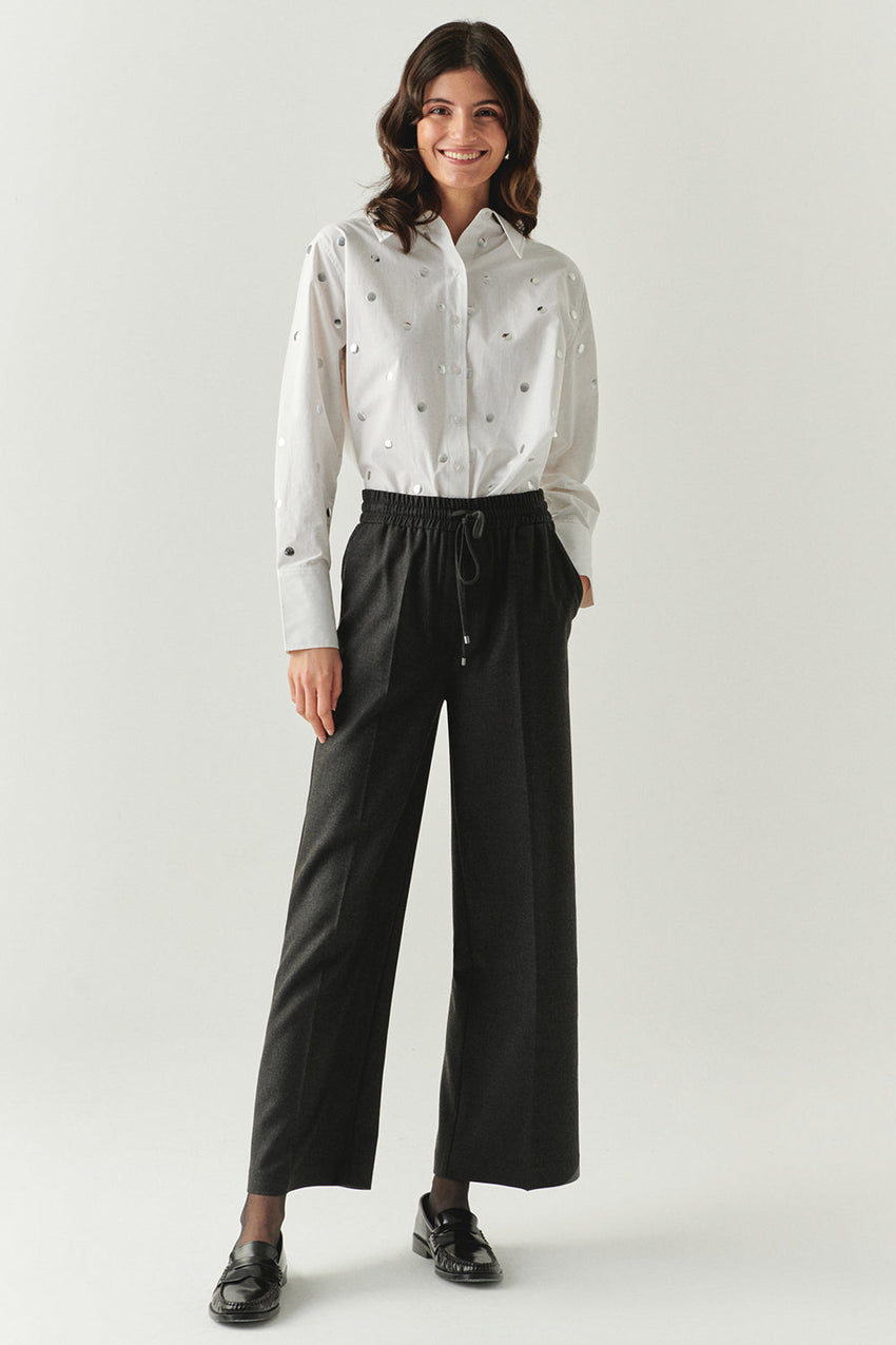 Livia Grey Drawstring Wide-Leg Pocketed Pants