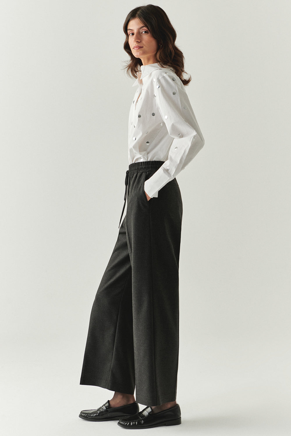 Livia Grey Drawstring Wide-Leg Pocketed Pants