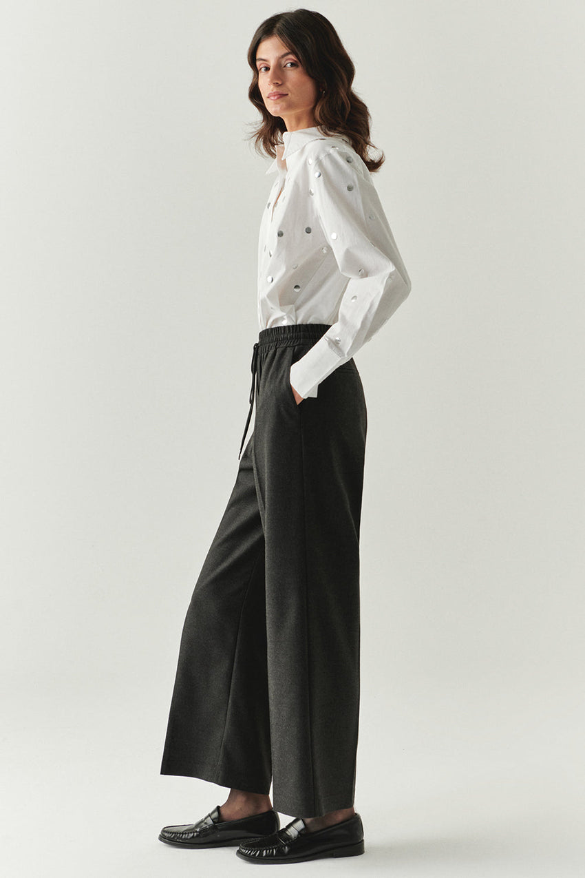 Livia Grey Drawstring Wide-Leg Pocketed Pants