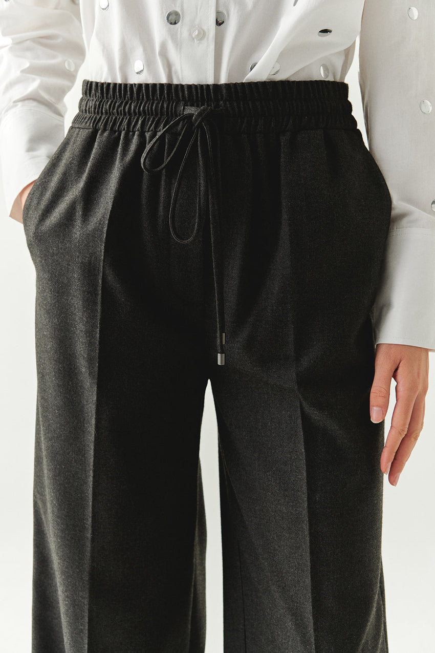 Livia Grey Drawstring Wide-Leg Pocketed Pants