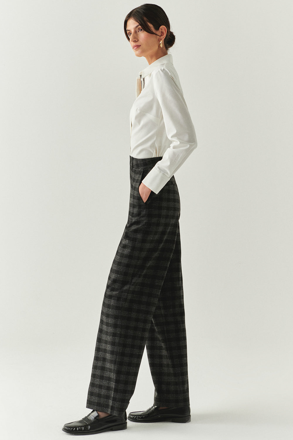 Emiliana Anthracite Check Pocketed Pants