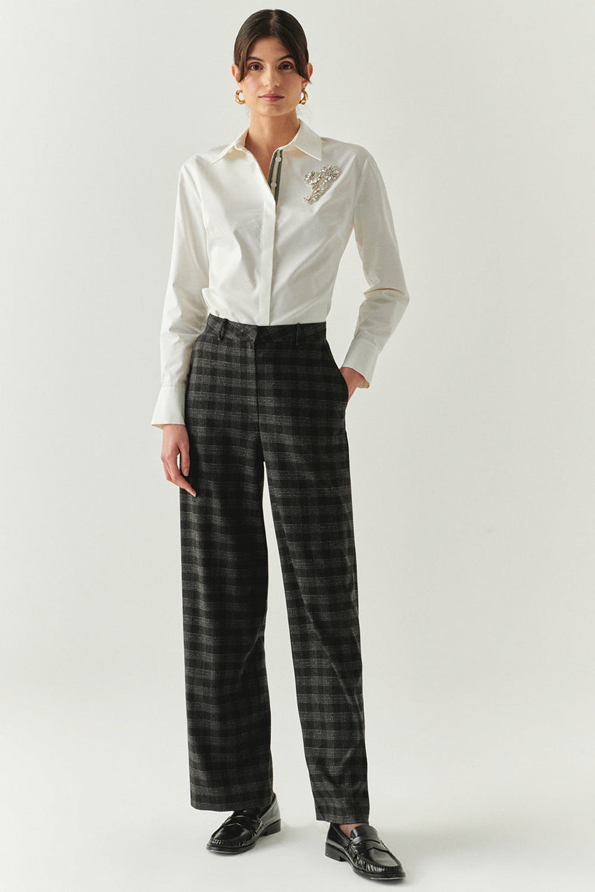 Emiliana Anthracite Check Pocketed Pants