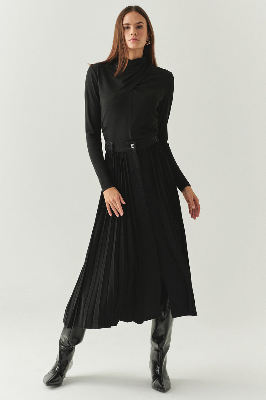 Florence Black Pleated Maxi Skirt