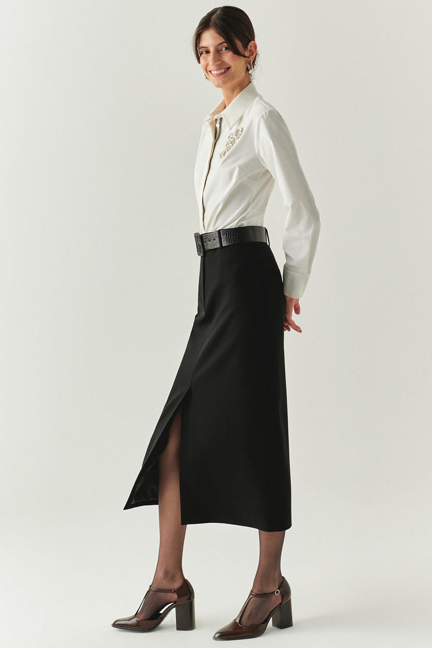 Arlette Belted Pocketed Skirt