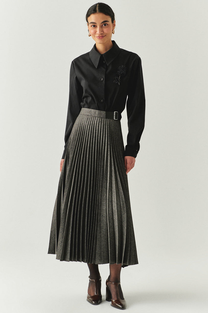 Jayda Grey Pleated Midi Skirt