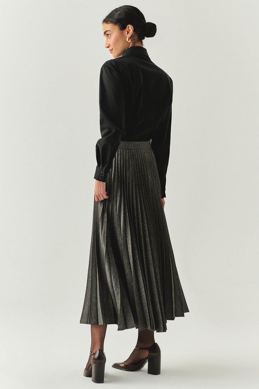 Jayda Grey Pleated Midi Skirt