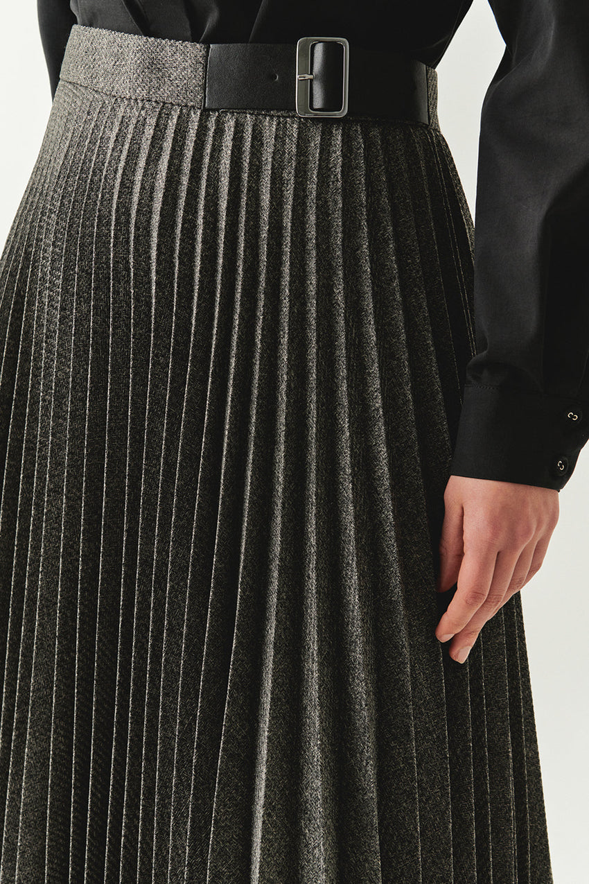 Jayda Grey Pleated Midi Skirt