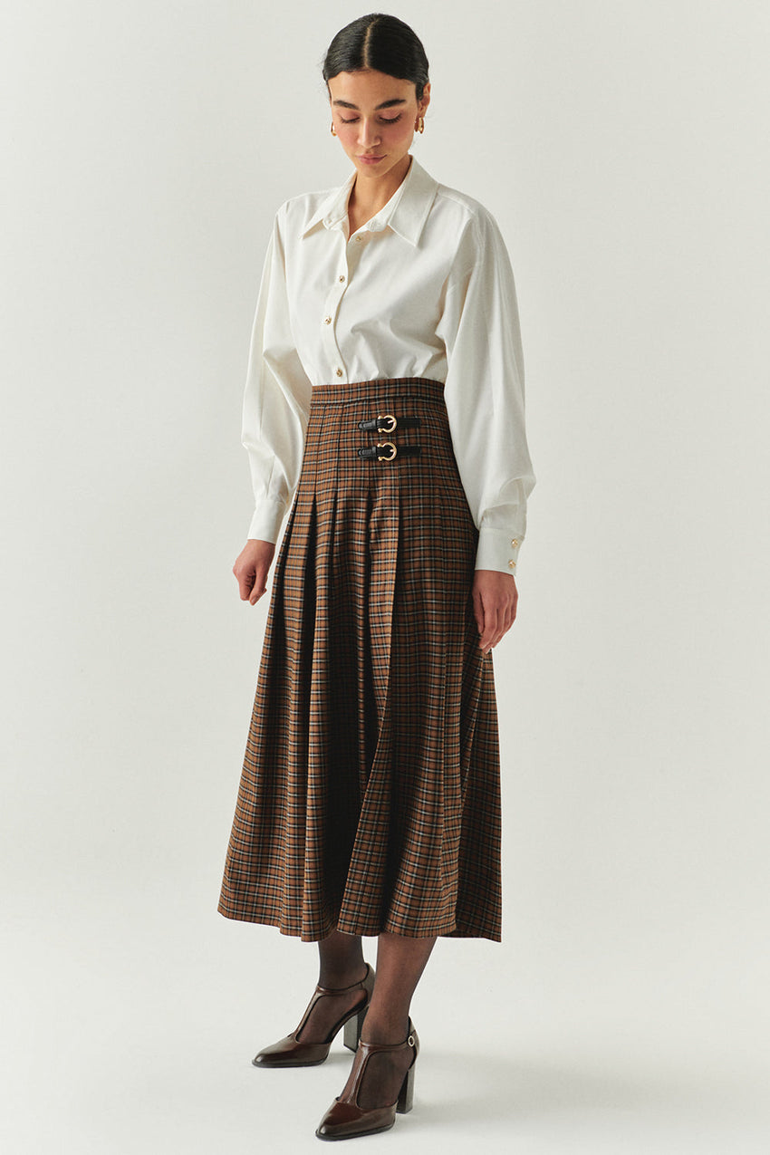 Zayla Checked Midi Skirt