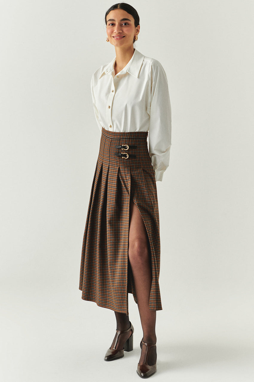 Zayla Checked Midi Skirt