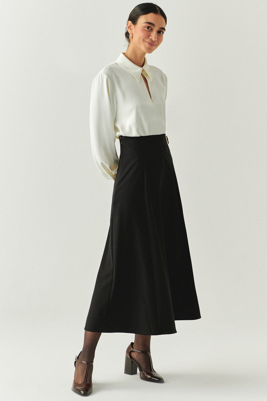 Sol Black Flared Midi Skirt