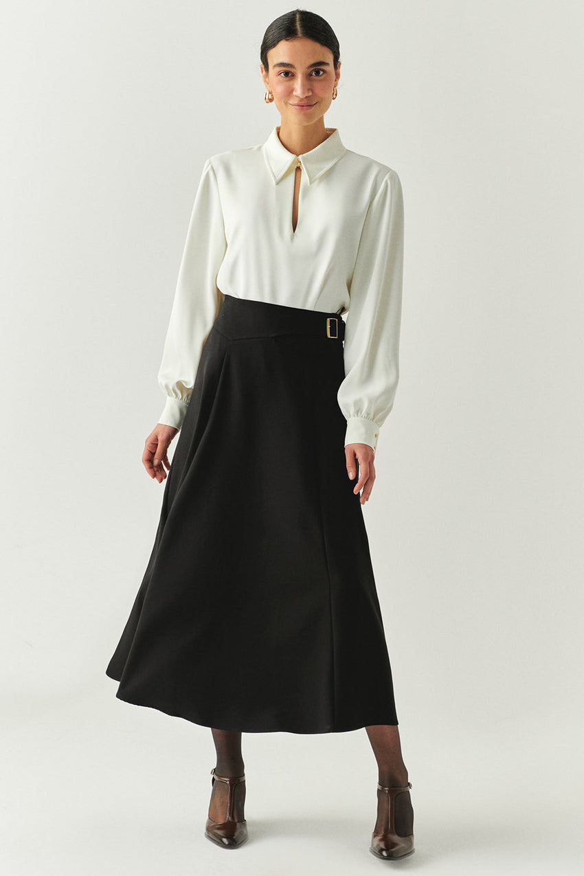 Sol Black Flared Midi Skirt