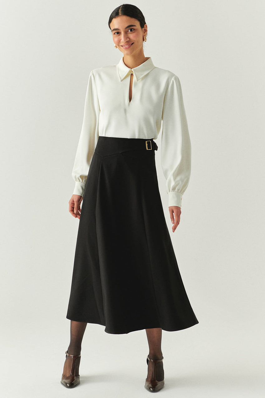 Sol Black Flared Midi Skirt