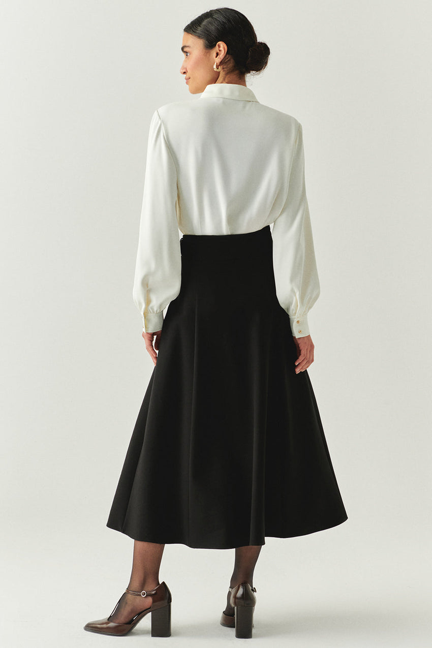 Sol Black Flared Midi Skirt
