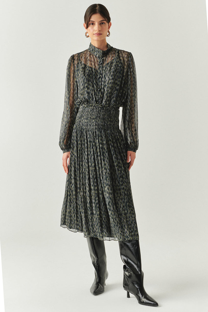 Vada Chiffon Printed  Pleated Midi Skirt