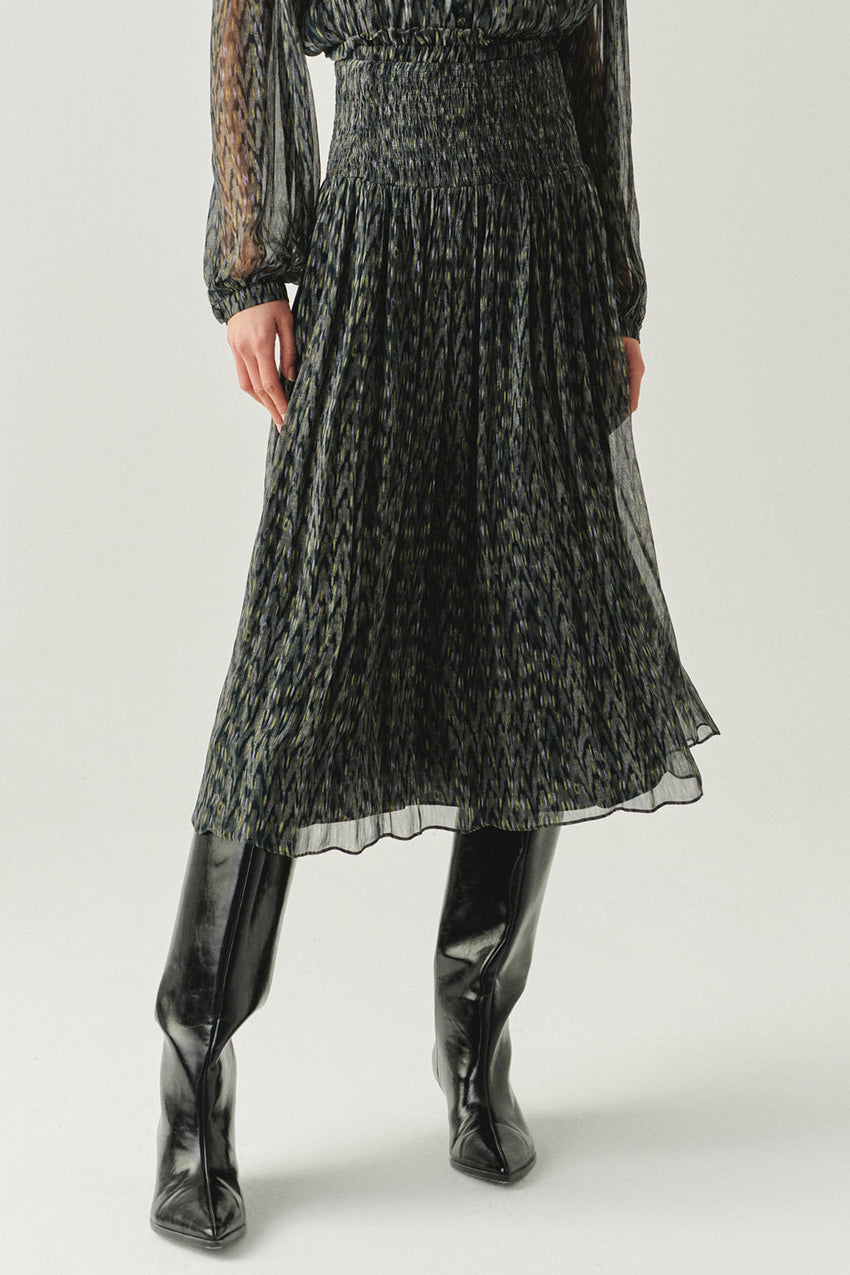 Vada Chiffon Printed  Pleated Midi Skirt