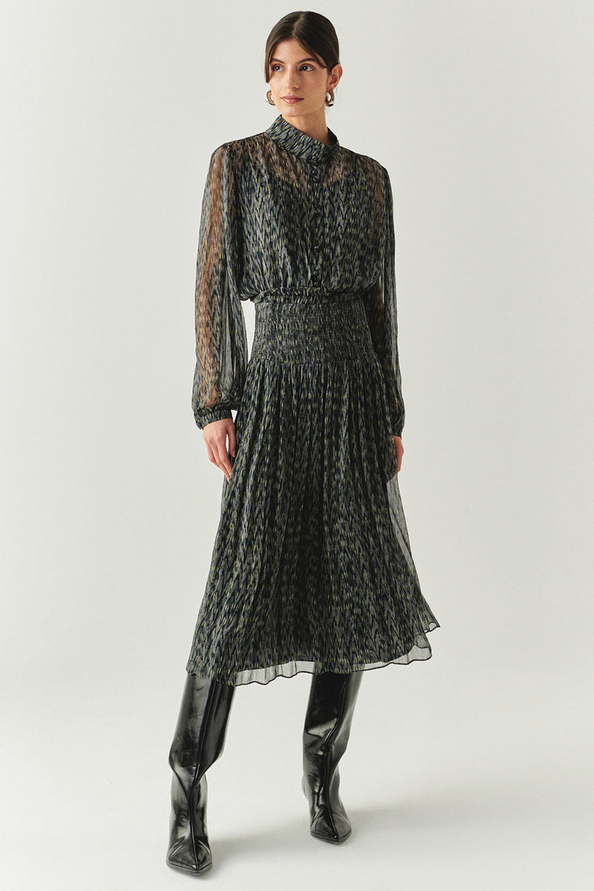 Vada Chiffon Printed  Pleated Midi Skirt