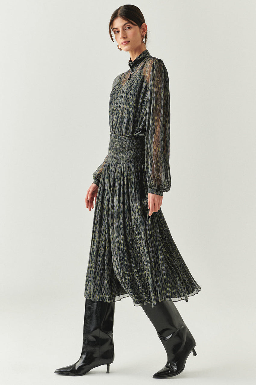 Vada Chiffon Printed  Pleated Midi Skirt