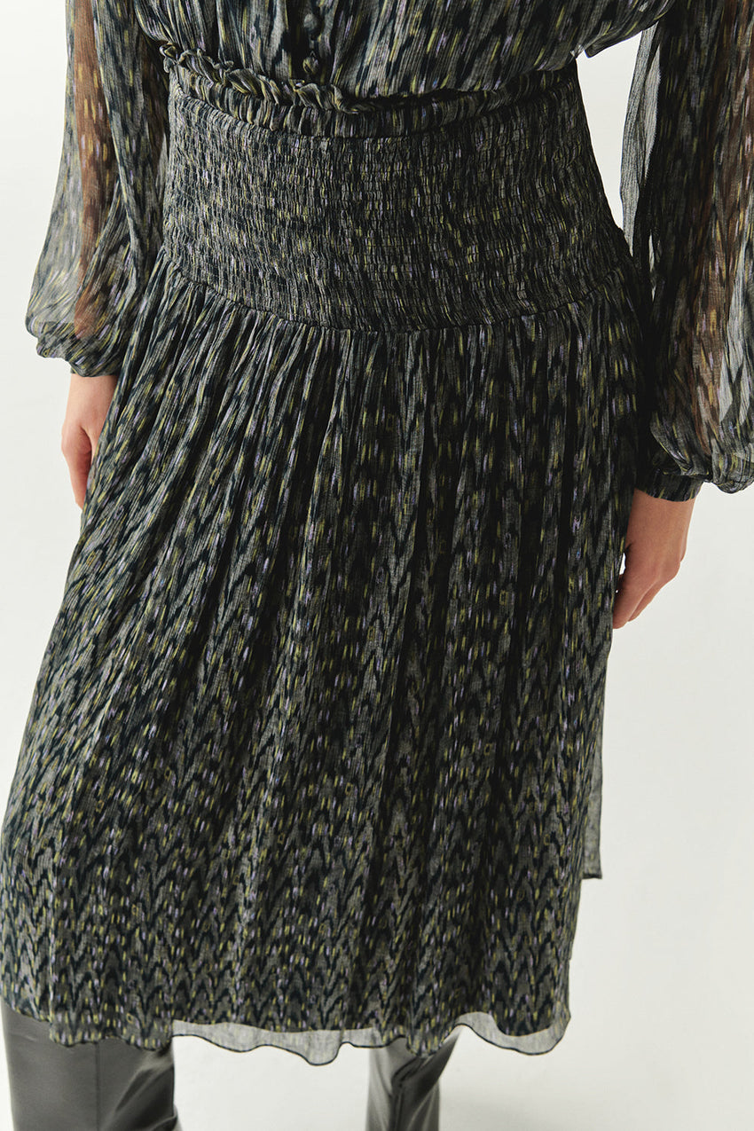 Vada Chiffon Printed  Pleated Midi Skirt