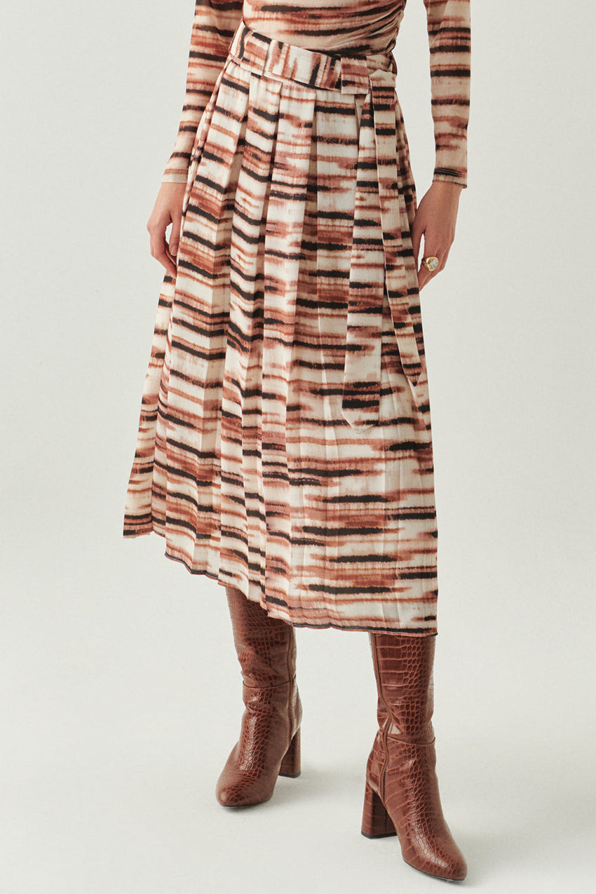 Elina Mesh Abstract Print Midi Skirt