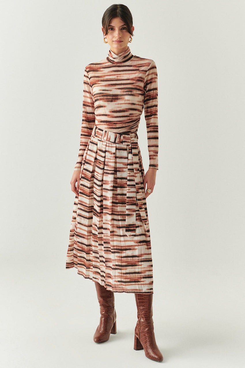 Elina Mesh Abstract Print Midi Skirt