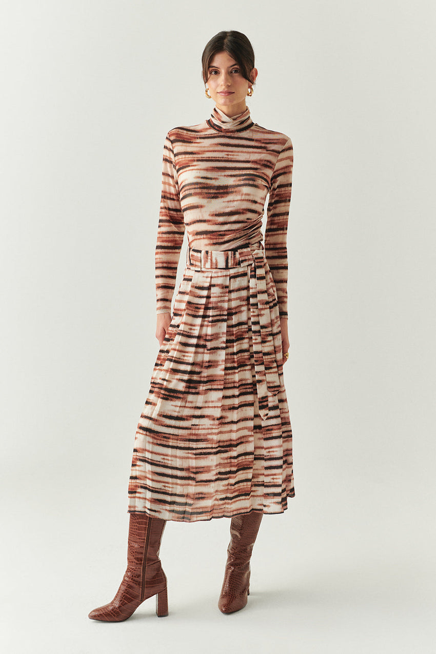 Elina Mesh Abstract Print Midi Skirt