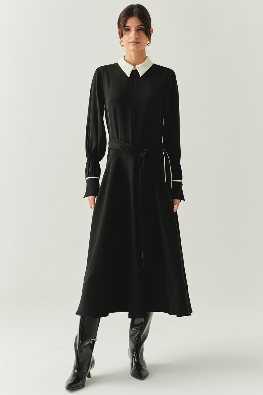 Journi Black Shirt Dress with White Collar and Piping