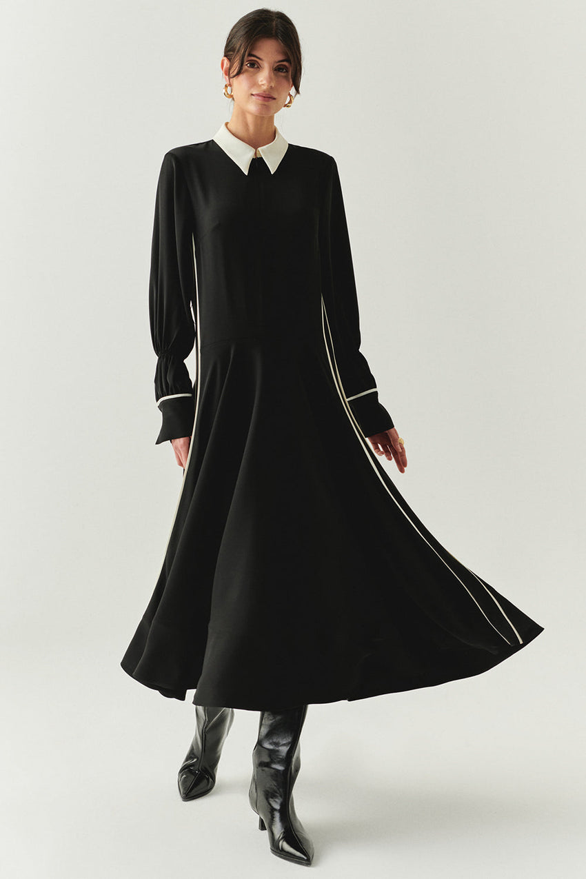 Journi Black Shirt Dress with White Collar and Piping